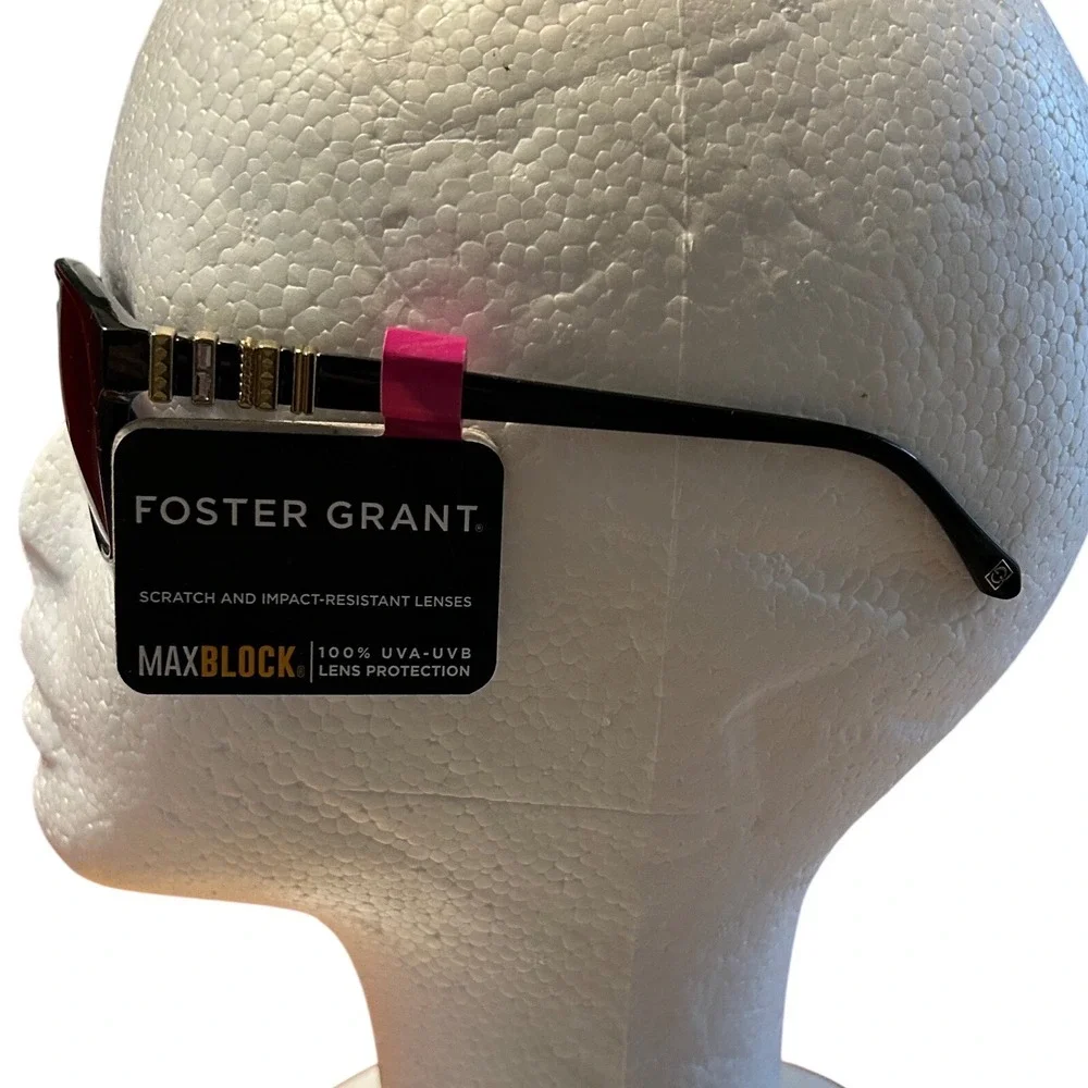 Foster Grant MaxBlock Sunglasses‎ Black Gold Crystal Detail 44990FGX001 FWG NWT